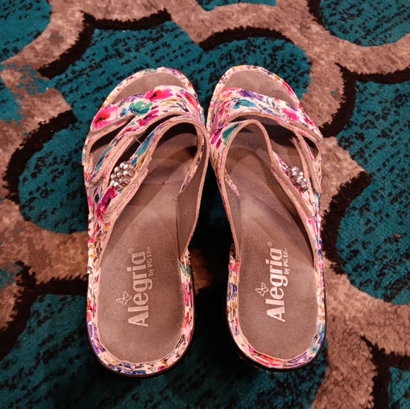 Alegria Strappy Floral Slide Comfort Sandals Women's Size 38 7 adjustable Straps - Picture 2 of 6